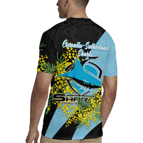 Cronulla Sutherland Sharks Rugby Jersey Golden Wattle Floral Polynesian - Australian Flower - Rugby Mascot