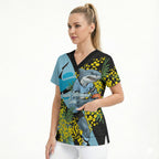 Cronulla Sutherland Sharks Scrub Top Golden Wattle Floral Polynesian - Australian Flower - Rugby Mascot