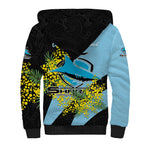 Cronulla Sutherland Sharks Sherpa Hoodie Golden Wattle Floral Polynesian - Australian Flower - Rugby Mascot