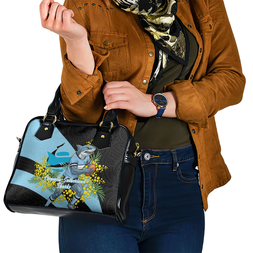 Cronulla Sutherland Sharks Shoulder Handbag Golden Wattle Floral Polynesian - Australian Flower - Rugby Mascot