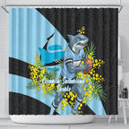 Cronulla Sutherland Sharks Shower Curtain Golden Wattle Floral Polynesian - Australian Flower - Rugby Mascot