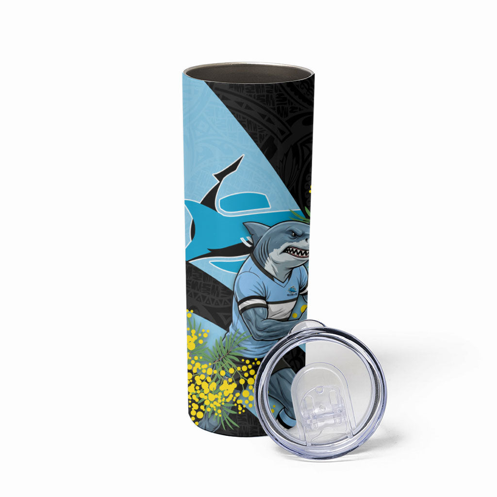 Cronulla Sutherland Sharks Skinny Tumbler Golden Wattle Floral Polynesian - Australian Flower - Rugby Mascot