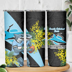 Cronulla Sutherland Sharks Skinny Tumbler Golden Wattle Floral Polynesian - Australian Flower - Rugby Mascot