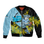 Cronulla Sutherland Sharks Sleeve Zip Bomber Jacket Golden Wattle Floral Polynesian - Australian Flower - Rugby Mascot