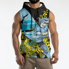 Cronulla Sutherland Sharks Sleeveless Hoodie Golden Wattle Floral Polynesian - Australian Flower - Rugby Mascot