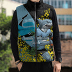 Cronulla Sutherland Sharks Sleeveless Puffer Jacket Golden Wattle Floral Polynesian - Australian Flower - Rugby Mascot