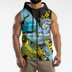 Cronulla Sutherland Sharks Sleeveless Zip Hoodie Golden Wattle Floral Polynesian - Australian Flower - Rugby Mascot