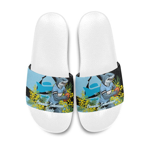 Cronulla Sutherland Sharks Slide Sandals Golden Wattle Floral Polynesian - Australian Flower - Rugby Mascot