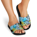 Cronulla Sutherland Sharks Slide Sandals Golden Wattle Floral Polynesian - Australian Flower - Rugby Mascot