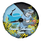 Cronulla Sutherland Sharks Spare Tire Cover Golden Wattle Floral Polynesian - Australian Flower - Rugby Mascot
