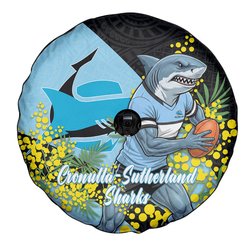 Cronulla Sutherland Sharks Spare Tire Cover Golden Wattle Floral Polynesian - Australian Flower - Rugby Mascot