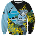 Cronulla Sutherland Sharks Sweatshirt Golden Wattle Floral Polynesian - Australian Flower - Rugby Mascot