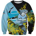 Cronulla Sutherland Sharks Sweatshirt Golden Wattle Floral Polynesian - Australian Flower - Rugby Mascot