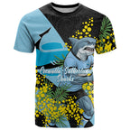 Cronulla Sutherland Sharks T Shirt Golden Wattle Floral Polynesian - Australian Flower - Rugby Mascot