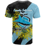 Cronulla Sutherland Sharks T Shirt Golden Wattle Floral Polynesian - Australian Flower - Rugby Mascot