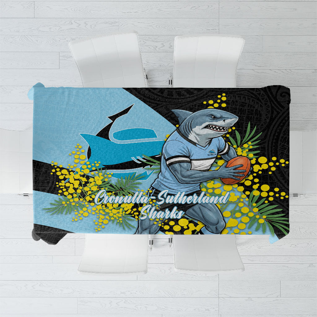 Cronulla Sutherland Sharks Tablecloth Golden Wattle Floral Polynesian - Australian Flower - Rugby Mascot