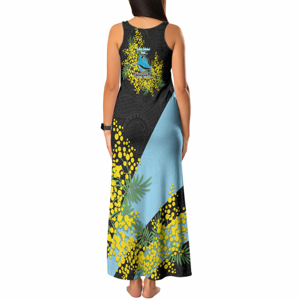 Cronulla Sutherland Sharks Tank Maxi Dress Golden Wattle Floral Polynesian - Australian Flower - Rugby Mascot