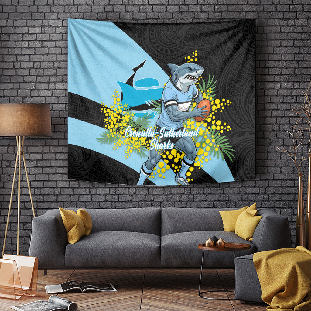 Cronulla Sutherland Sharks Tapestry Golden Wattle Floral Polynesian - Australian Flower - Rugby Mascot