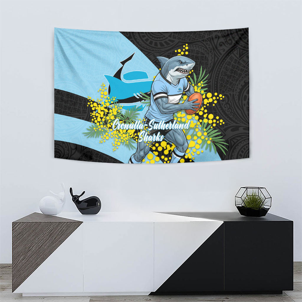 Cronulla Sutherland Sharks Tapestry Golden Wattle Floral Polynesian - Australian Flower - Rugby Mascot