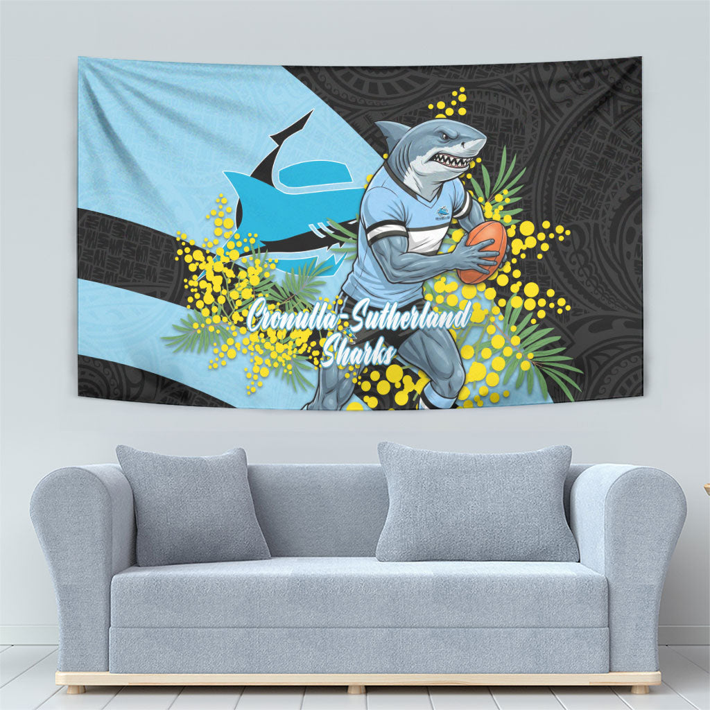 Cronulla Sutherland Sharks Tapestry Golden Wattle Floral Polynesian - Australian Flower - Rugby Mascot