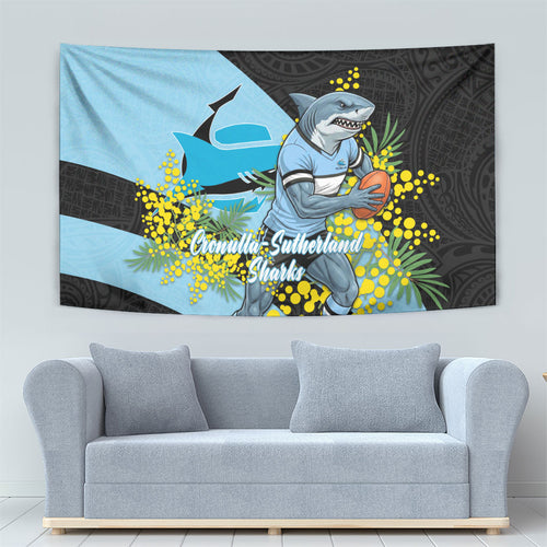 Cronulla Sutherland Sharks Tapestry Golden Wattle Floral Polynesian - Australian Flower - Rugby Mascot
