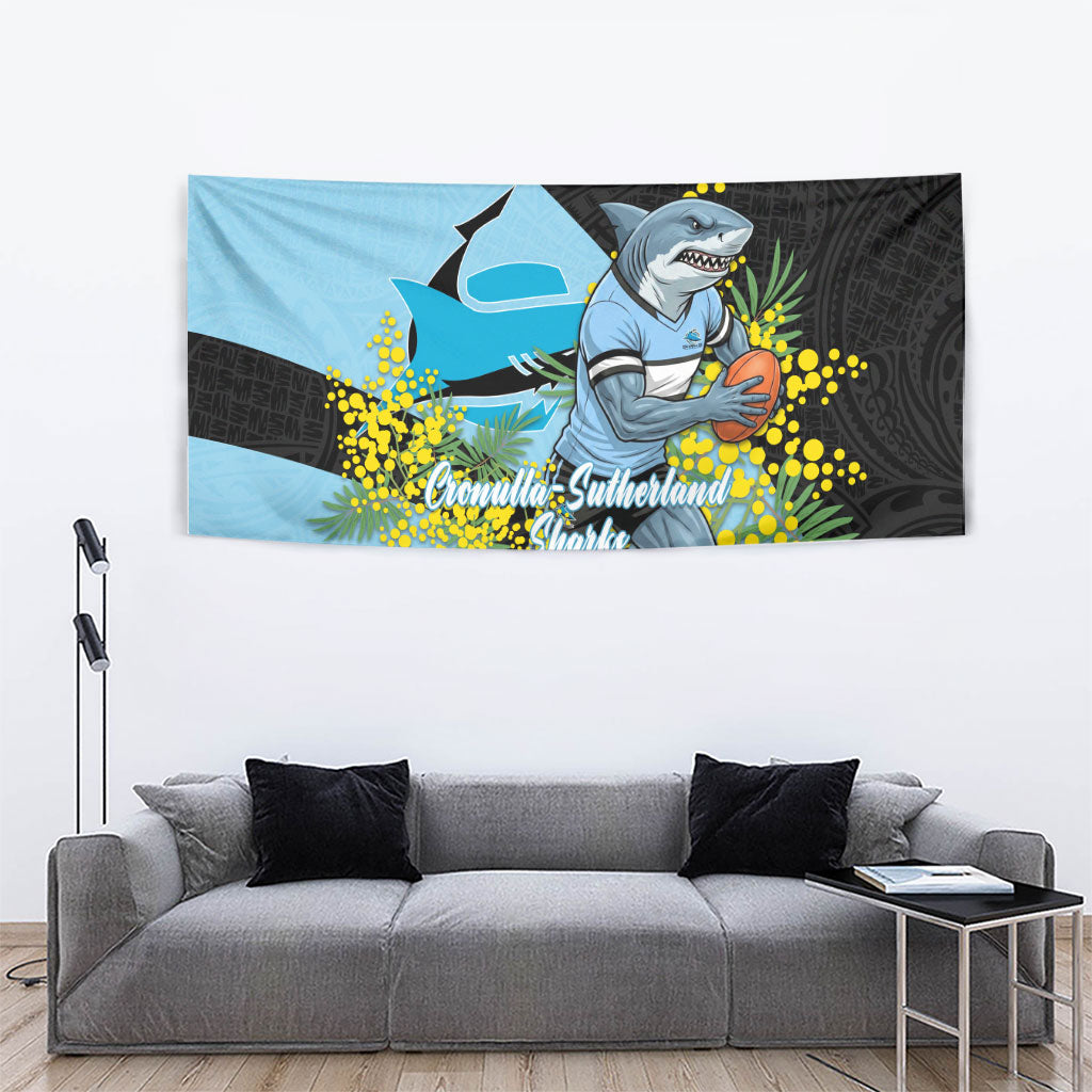 Cronulla Sutherland Sharks Tapestry Golden Wattle Floral Polynesian - Australian Flower - Rugby Mascot