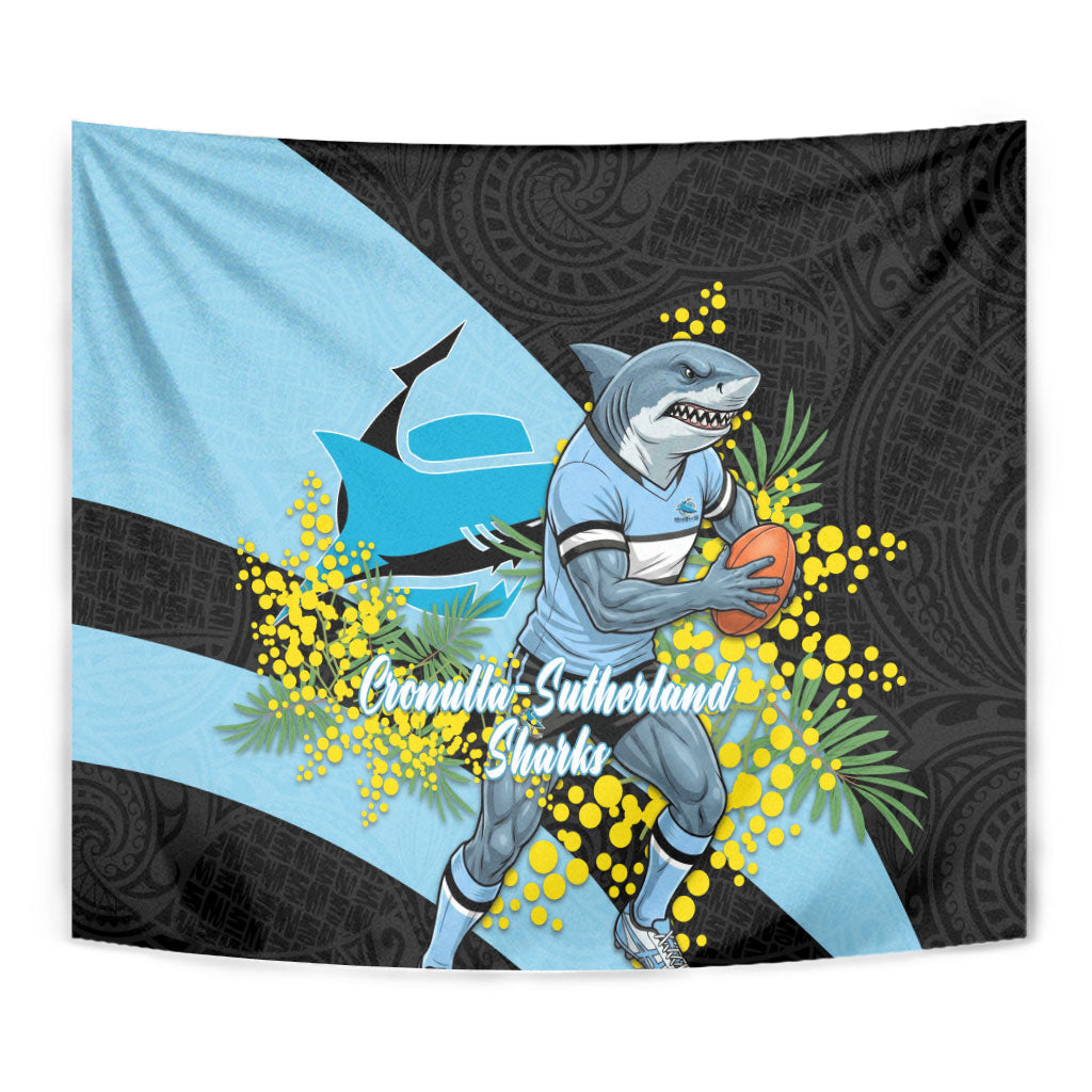 Cronulla Sutherland Sharks Tapestry Golden Wattle Floral Polynesian - Australian Flower - Rugby Mascot