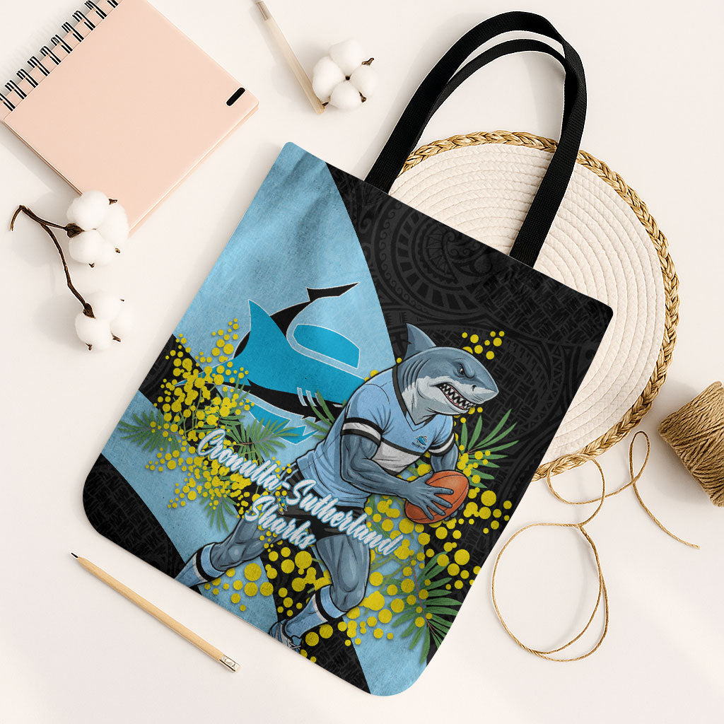 Cronulla Sutherland Sharks Tote Bag Golden Wattle Floral Polynesian - Australian Flower - Rugby Mascot