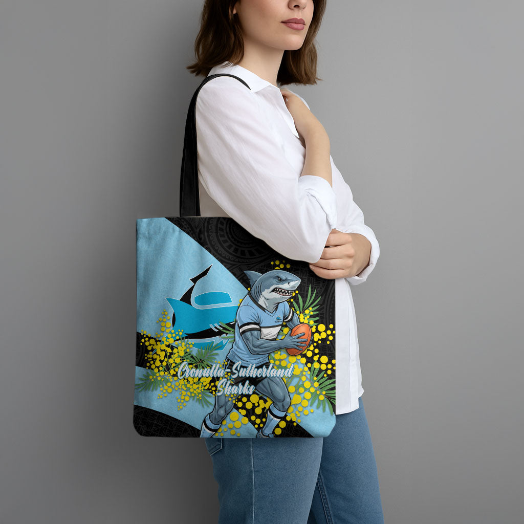 Cronulla Sutherland Sharks Tote Bag Golden Wattle Floral Polynesian - Australian Flower - Rugby Mascot