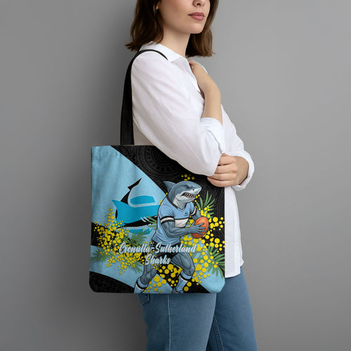 Cronulla Sutherland Sharks Tote Bag Golden Wattle Floral Polynesian - Australian Flower - Rugby Mascot