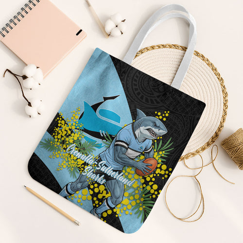 Cronulla Sutherland Sharks Tote Bag Golden Wattle Floral Polynesian - Australian Flower - Rugby Mascot