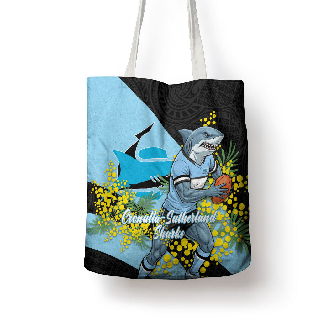 Cronulla Sutherland Sharks Tote Bag Golden Wattle Floral Polynesian - Australian Flower - Rugby Mascot