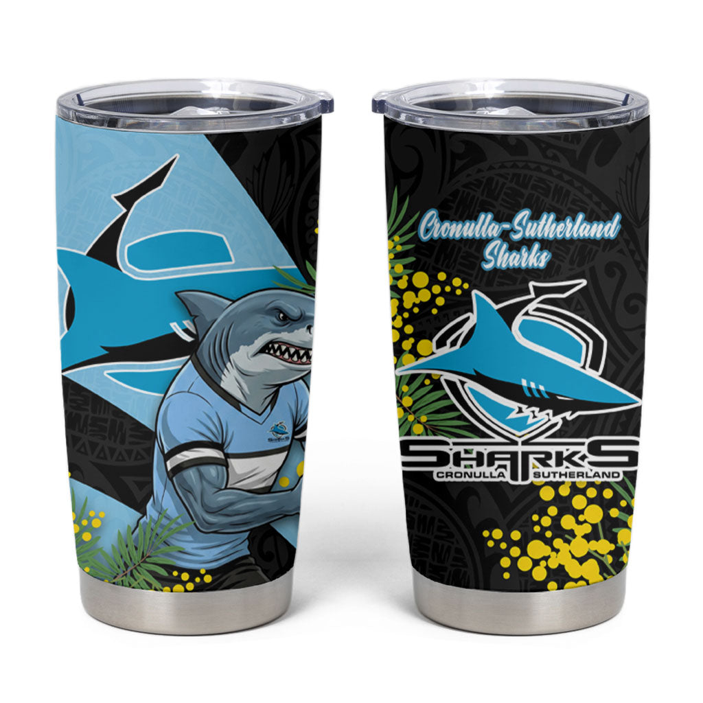 Cronulla Sutherland Sharks Tumbler Cup Golden Wattle Floral Polynesian - Australian Flower - Rugby Mascot