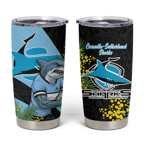 Cronulla Sutherland Sharks Tumbler Cup Golden Wattle Floral Polynesian - Australian Flower - Rugby Mascot