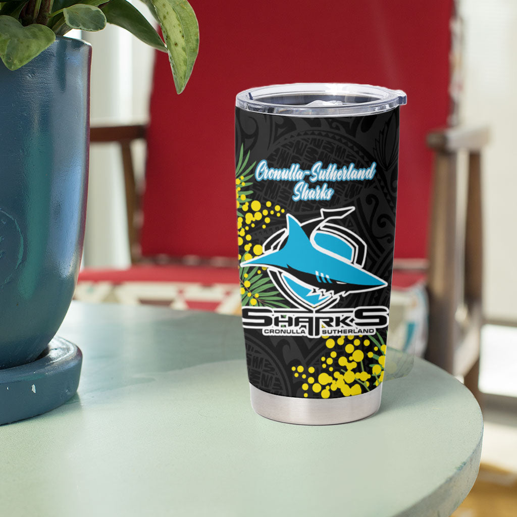 Cronulla Sutherland Sharks Tumbler Cup Golden Wattle Floral Polynesian - Australian Flower - Rugby Mascot