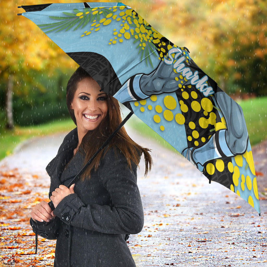 Cronulla Sutherland Sharks Umbrella Golden Wattle Floral Polynesian - Australian Flower - Rugby Mascot