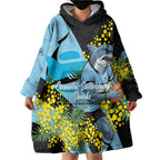 Cronulla Sutherland Sharks Wearable Blanket Hoodie Golden Wattle Floral Polynesian - Australian Flower - Rugby Mascot