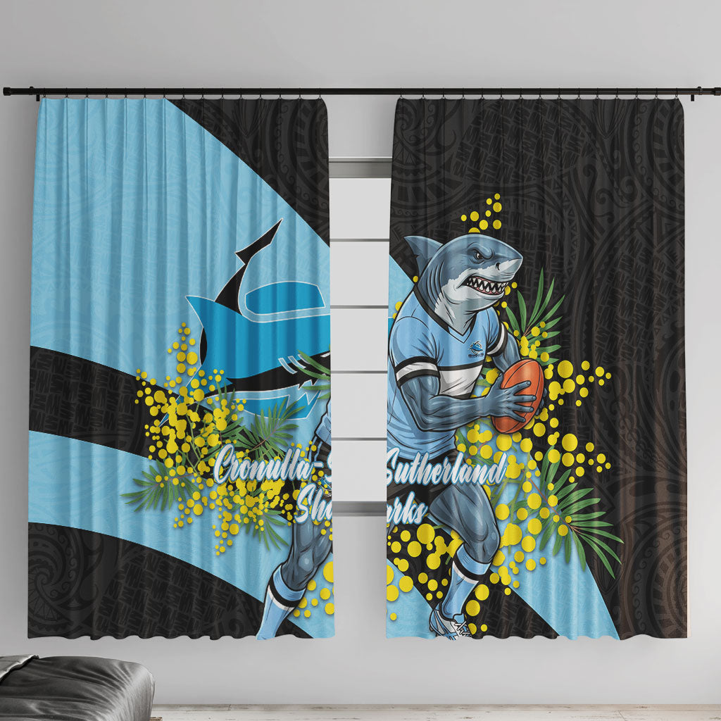 Cronulla Sutherland Sharks Window Curtain Golden Wattle Floral Polynesian - Australian Flower - Rugby Mascot