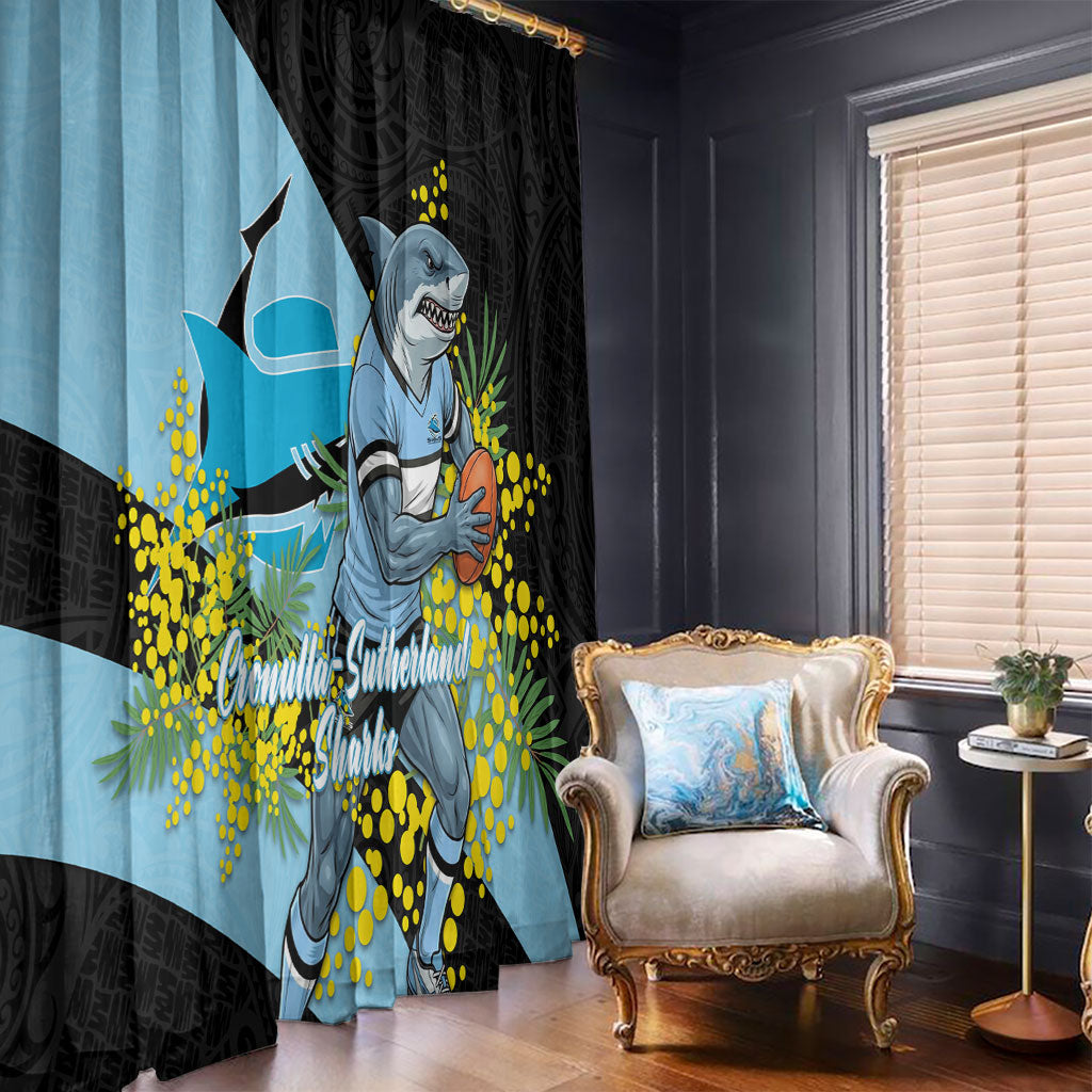 Cronulla Sutherland Sharks Window Curtain Golden Wattle Floral Polynesian - Australian Flower - Rugby Mascot