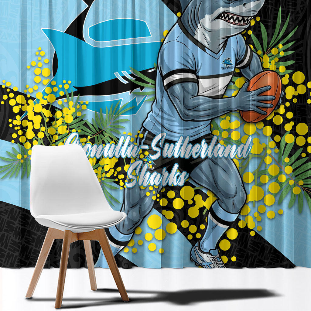 Cronulla Sutherland Sharks Window Curtain Golden Wattle Floral Polynesian - Australian Flower - Rugby Mascot