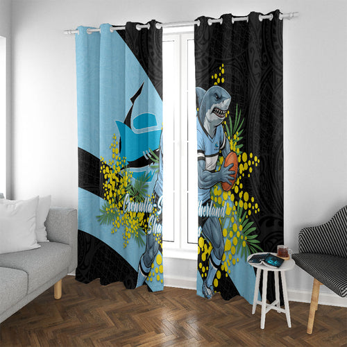 Cronulla Sutherland Sharks Window Curtain Golden Wattle Floral Polynesian - Australian Flower - Rugby Mascot