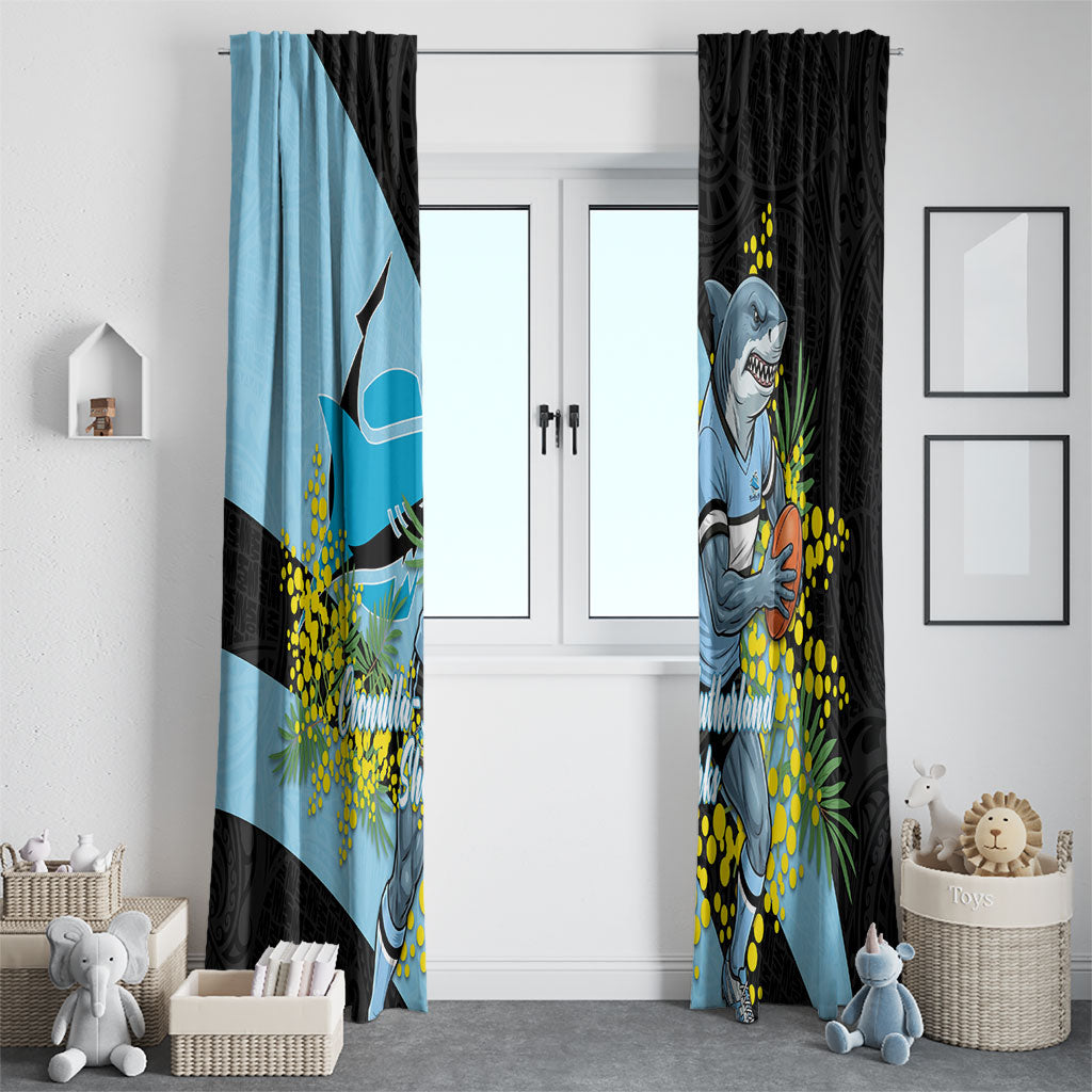 Cronulla Sutherland Sharks Window Curtain Golden Wattle Floral Polynesian - Australian Flower - Rugby Mascot
