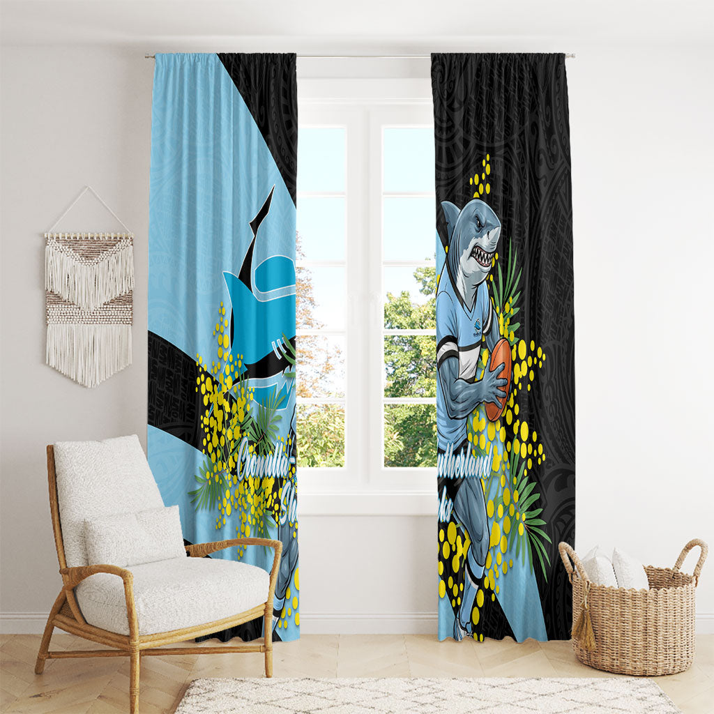 Cronulla Sutherland Sharks Window Curtain Golden Wattle Floral Polynesian - Australian Flower - Rugby Mascot
