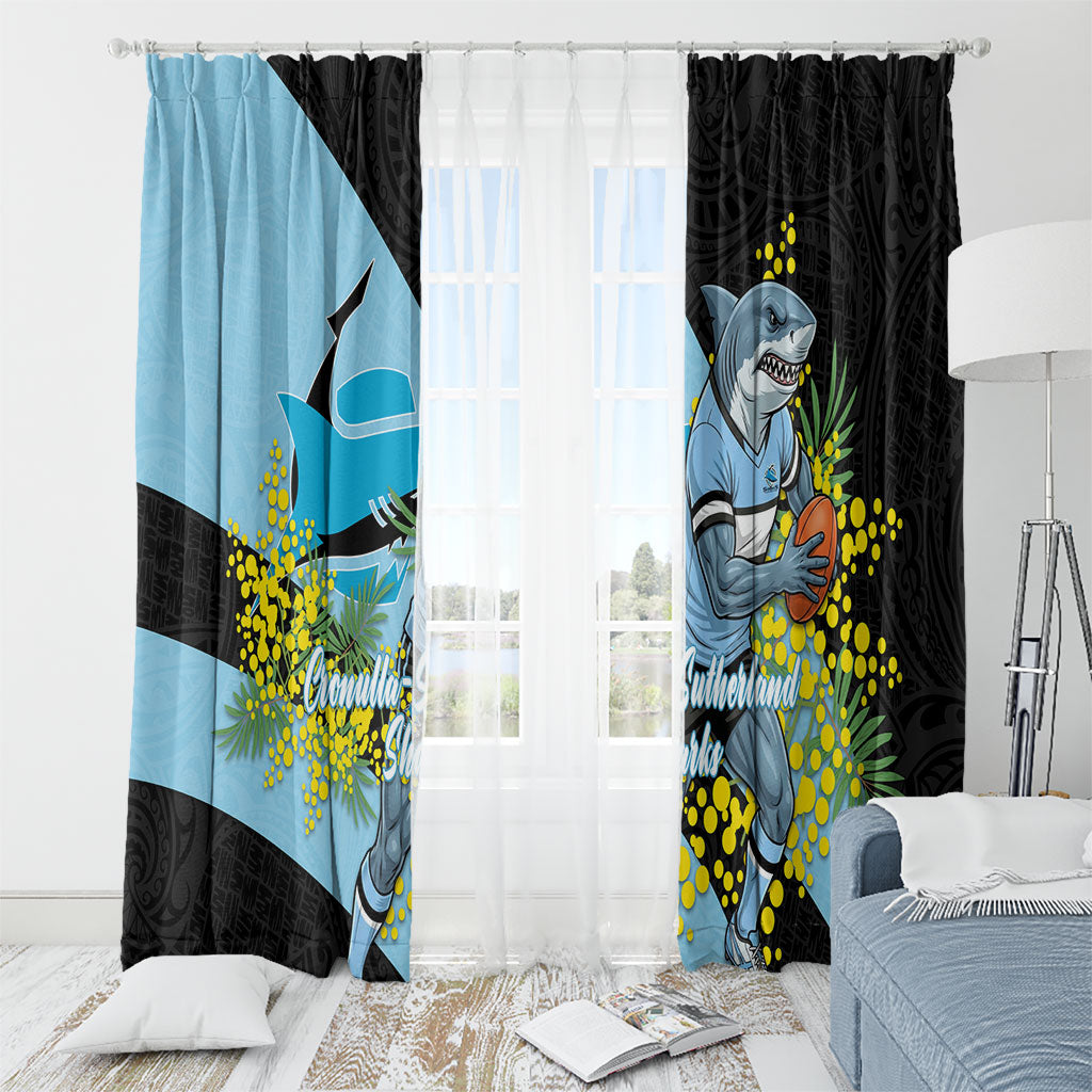 Cronulla Sutherland Sharks Window Curtain Golden Wattle Floral Polynesian - Australian Flower - Rugby Mascot