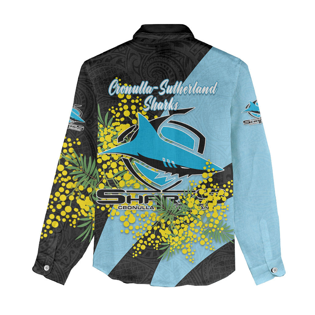 Cronulla Sutherland Sharks Women Casual Shirt Golden Wattle Floral Polynesian - Australian Flower - Rugby Mascot