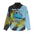 Cronulla Sutherland Sharks Women Casual Shirt Golden Wattle Floral Polynesian - Australian Flower - Rugby Mascot