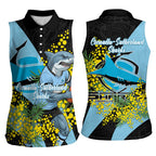 Cronulla Sutherland Sharks Women Sleeveless Polo Shirt Golden Wattle Floral Polynesian - Australian Flower - Rugby Mascot