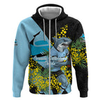 Cronulla Sutherland Sharks Zip Hoodie Golden Wattle Floral Polynesian - Australian Flower - Rugby Mascot