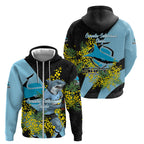 Cronulla Sutherland Sharks Zip Hoodie Golden Wattle Floral Polynesian - Australian Flower - Rugby Mascot