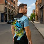 Cronulla Sutherland Sharks Zipper Polo Shirt Golden Wattle Floral Polynesian - Australian Flower - Rugby Mascot